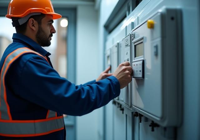 فني كهرباء كويتي يقوم بفحص عداد ذكي